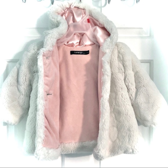 George White Cozy Furry Baby Girl Winter Peacoat - Picture 2 of 7